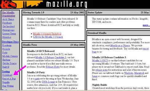 primera versión homepage de mozilla