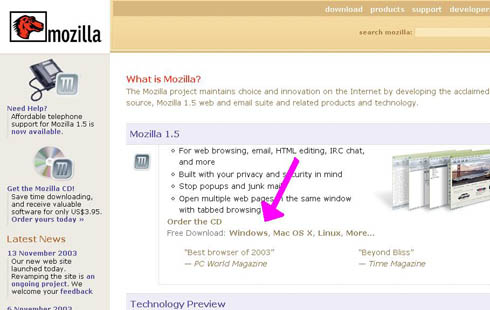cuarta versión homepage de mozilla
