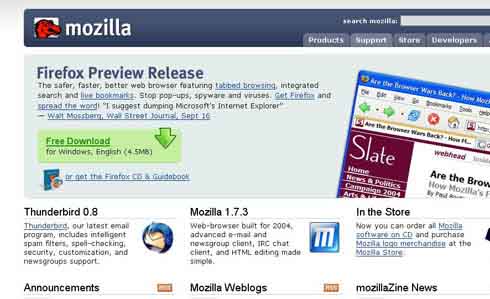 quinta versión homepage de mozilla